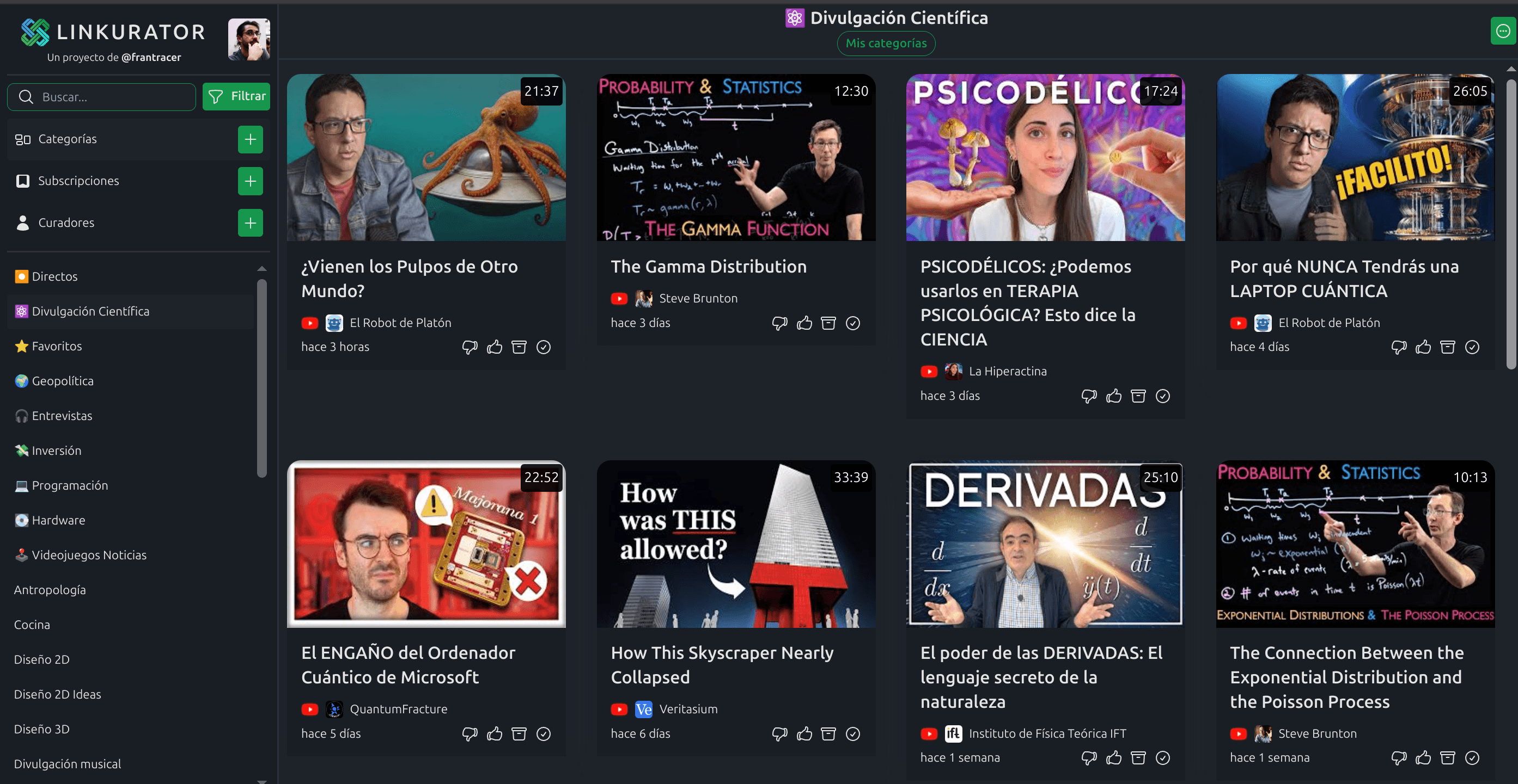 Linkurator app interface